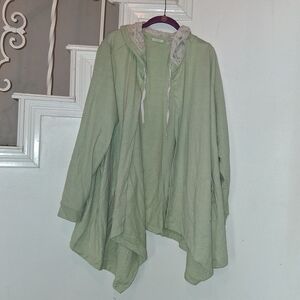 LOGO by Lori Goldstein Light Green Hooded Cardigan